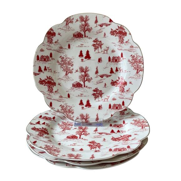 Grace Teaware Christmas Porcelain Salad Plates 8in Set of 4 Holiday Red & White - Picture 15 of 16